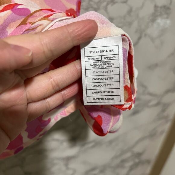 Steve Madden Womens Pink Orange White Floral Flutter Sleeve Blouse Shirt Medium - Picture 5 of 8